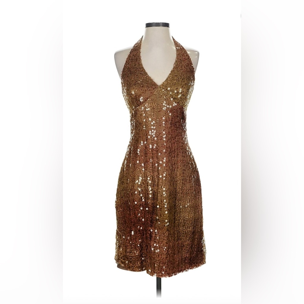 Vintage Kay Unger Gold Sequin Backless Dress